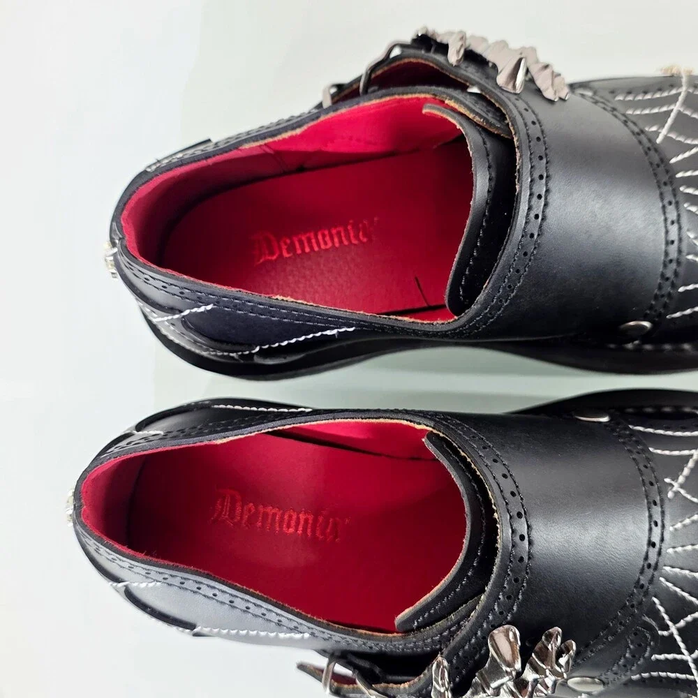 NIB Rebel Goth Punk Oxford Shoes Spider Charms Web Stitching Cryptic Hand Buckle - Picture 14 of 14